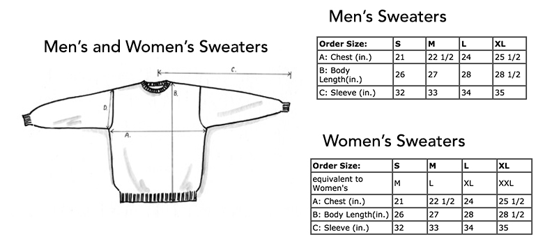 Size Chart For Men's Sweaters